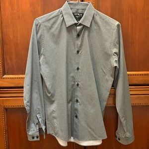 Topman black and white print long sleeved button down slim fit dress shirt S